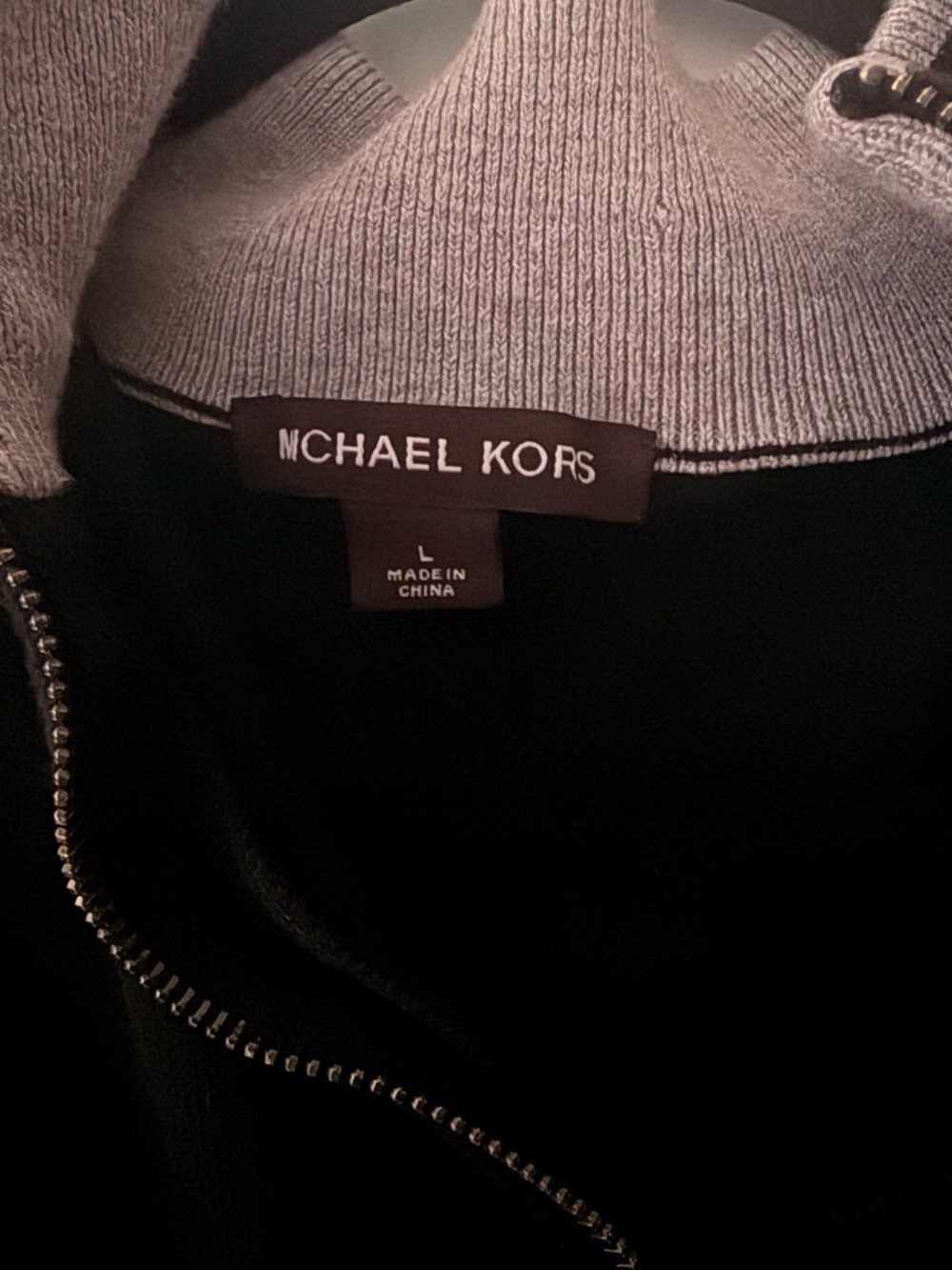 Michael Kors Men’s L Black and Gray Zip-Neck Sweater